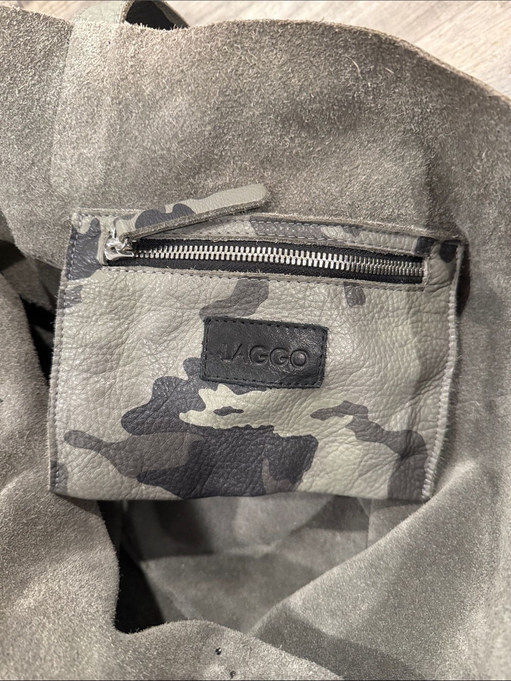 LAGGO 'Miley' Leather Tote Bag in Olive Camo - Picture 6 of 14